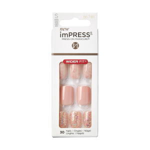 KISS imPRESS Press-On Nails – Wider Fit, Just a Dream, Soft Pink & Glitter Design