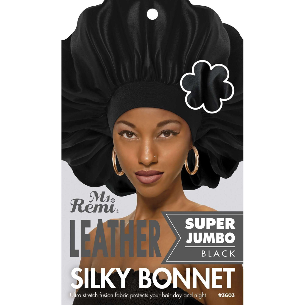 Ms. Remi Leather Silky Bonnet Super Jumbo, 1 Count, Black
