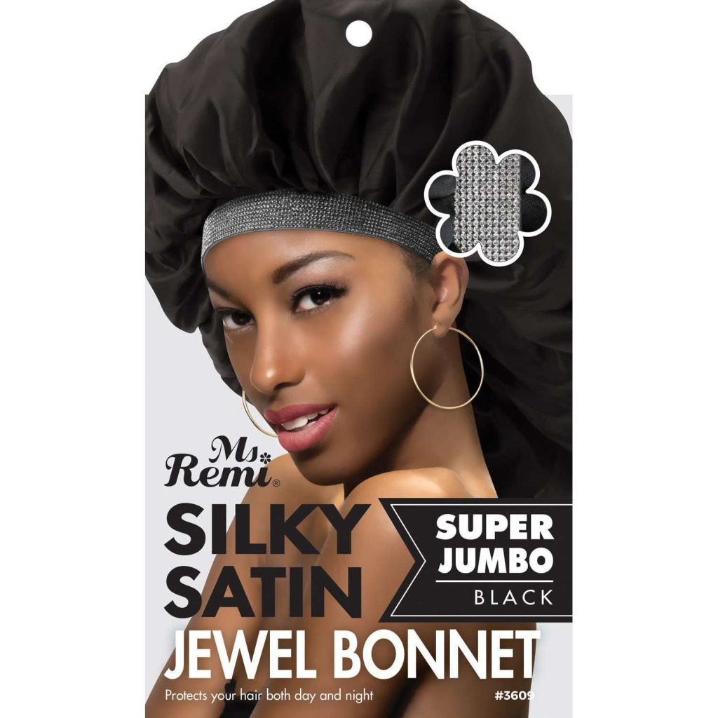 Ms. Remi Silky Satin Jewel Bonnet X-Jumbo, 1 Count, Black