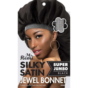 Ms. Remi Silky Satin Jewel Bonnet X-Jumbo, 1 Count, Black