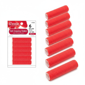 Annie Self-Gripping Hair Rollers 1/2 Inch, 6 Count, Red