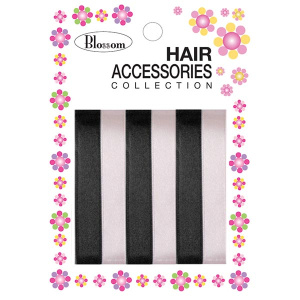 HAIR RIBBON (6 LINE) BLACK/WHITE (8mm) (24DZ/CS)