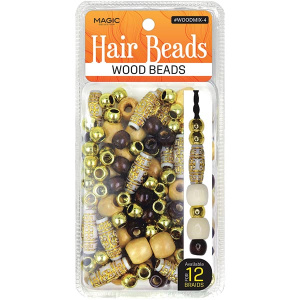 WOOD BEAD MIX DESIGN-4 (FOR 12 BRAIDS) (12DZ/CS)