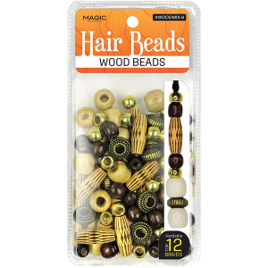 WOOD BEAD MIX DESIGN-6 (FOR 12 BRAIDS) (12DZ/CS)