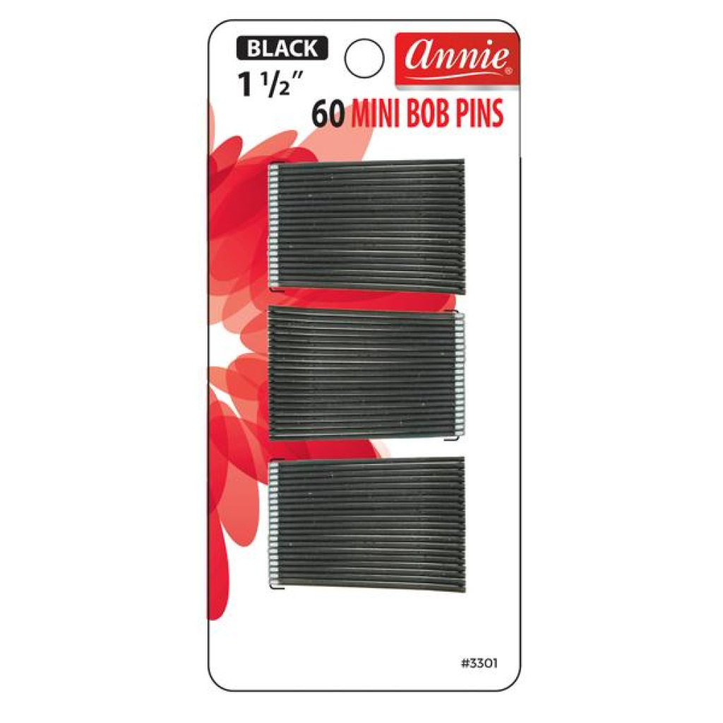 Annie Mini Bob Pins 1 1/2 Inch, 60 Count, Black