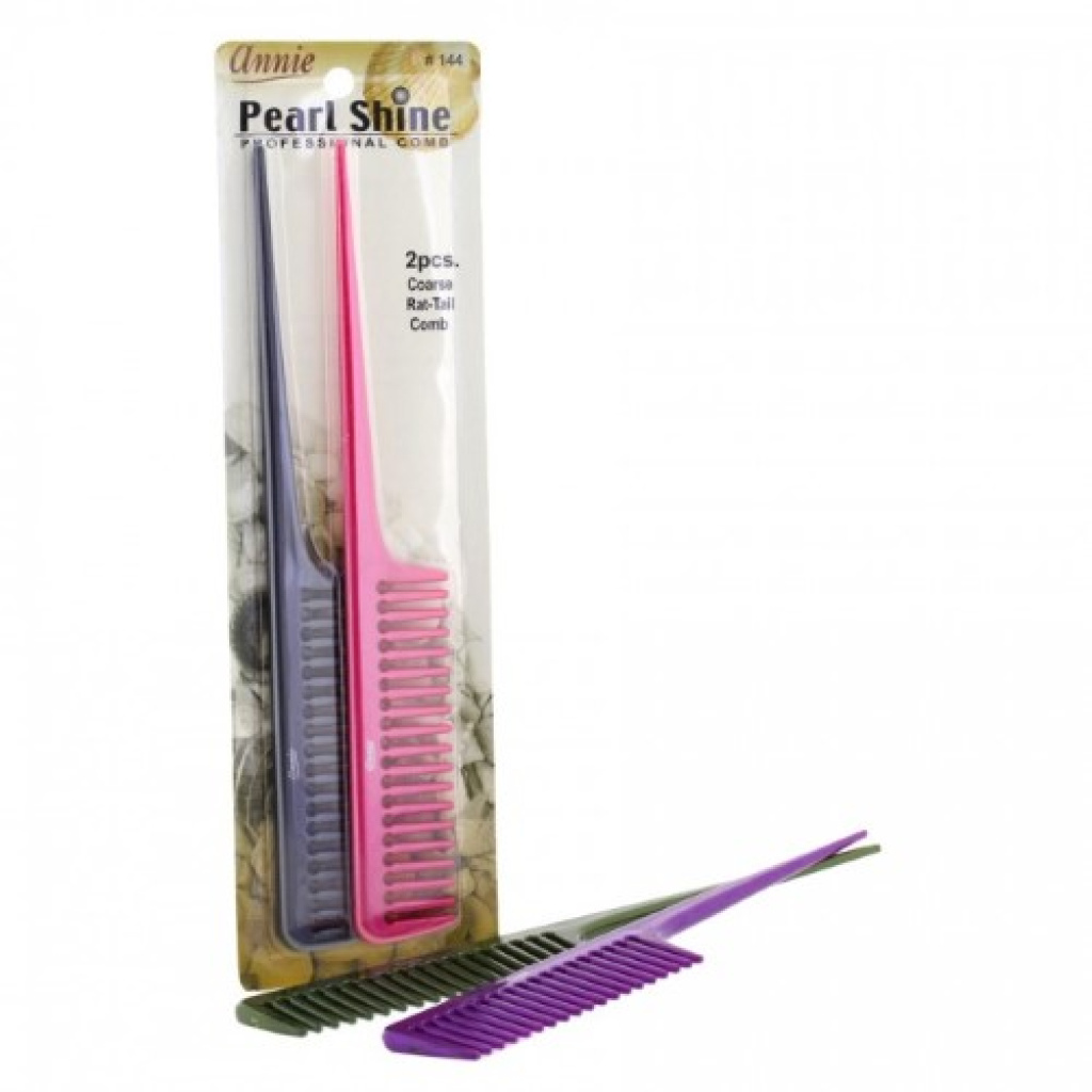 Annie Pearl Shine Comb Set, 2 Count Rat Tail Combs, Assorted Color