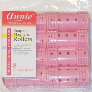 Annie Snap-On Magnetic Hair Rollers 1 1/8 Inch X-Large, 8 Count, Pink
