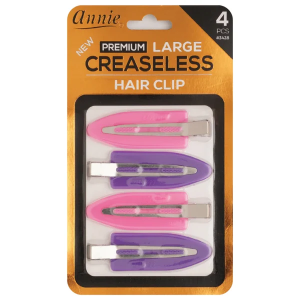 Annie Premium Creaseless Hair Clips Large, 4 Count, Purple & Pink