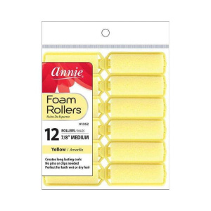 Annie Foam Hair Rollers 7/8 Inch Medium, 12 Count, Yellow