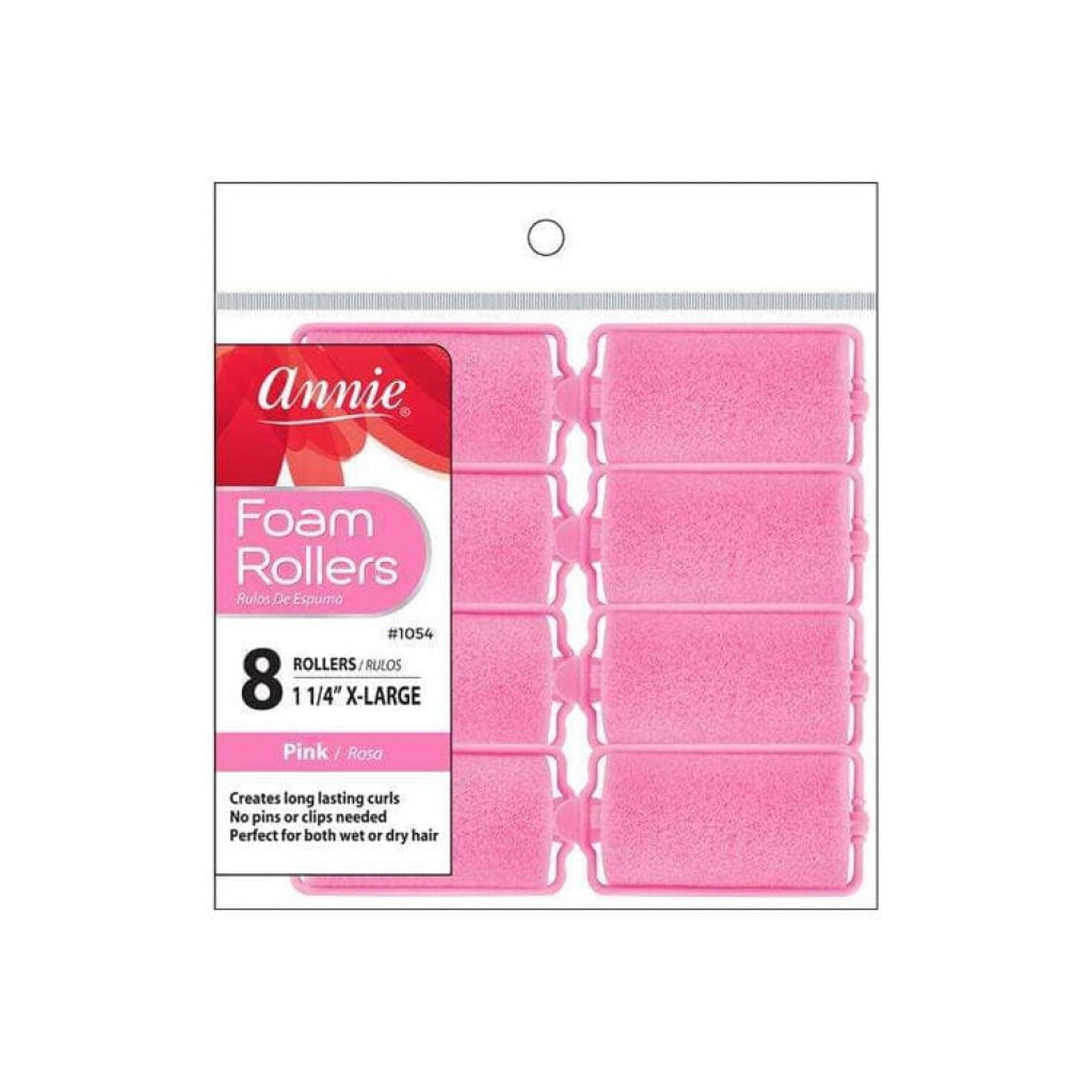 Annie Foam Hair Rollers 1 1/4 Inch X-Large, 8 Count, Pink