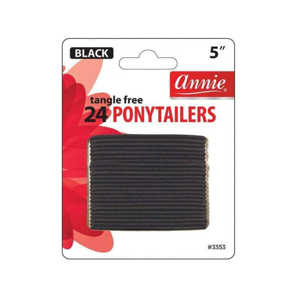 Annie Tangle Free Thin Ponytailers 5 Inch, 24 Count, Black