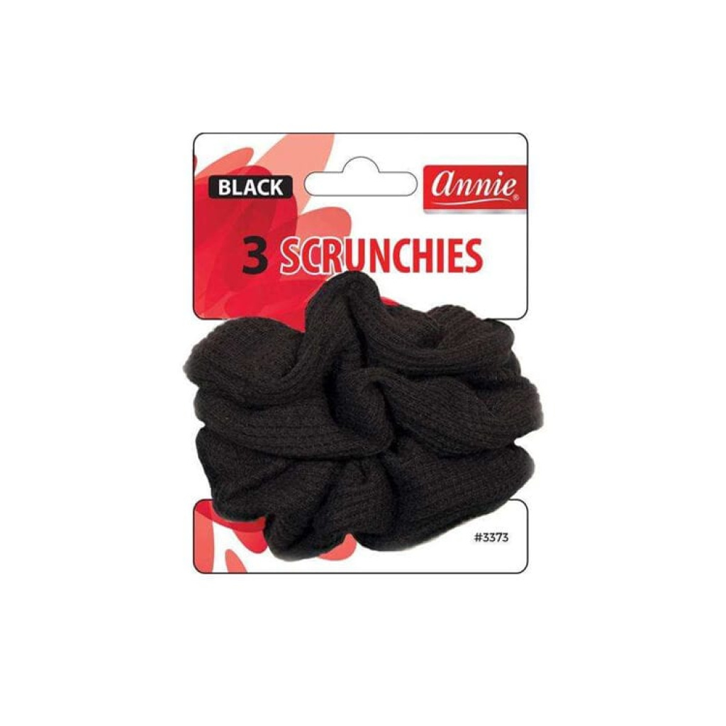 Annie Scrunchies, 3 Count Elastic Fabric Hair Band, Black