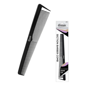 Annie Section Barber Comb with Hook Tip, 1 Count, Black
