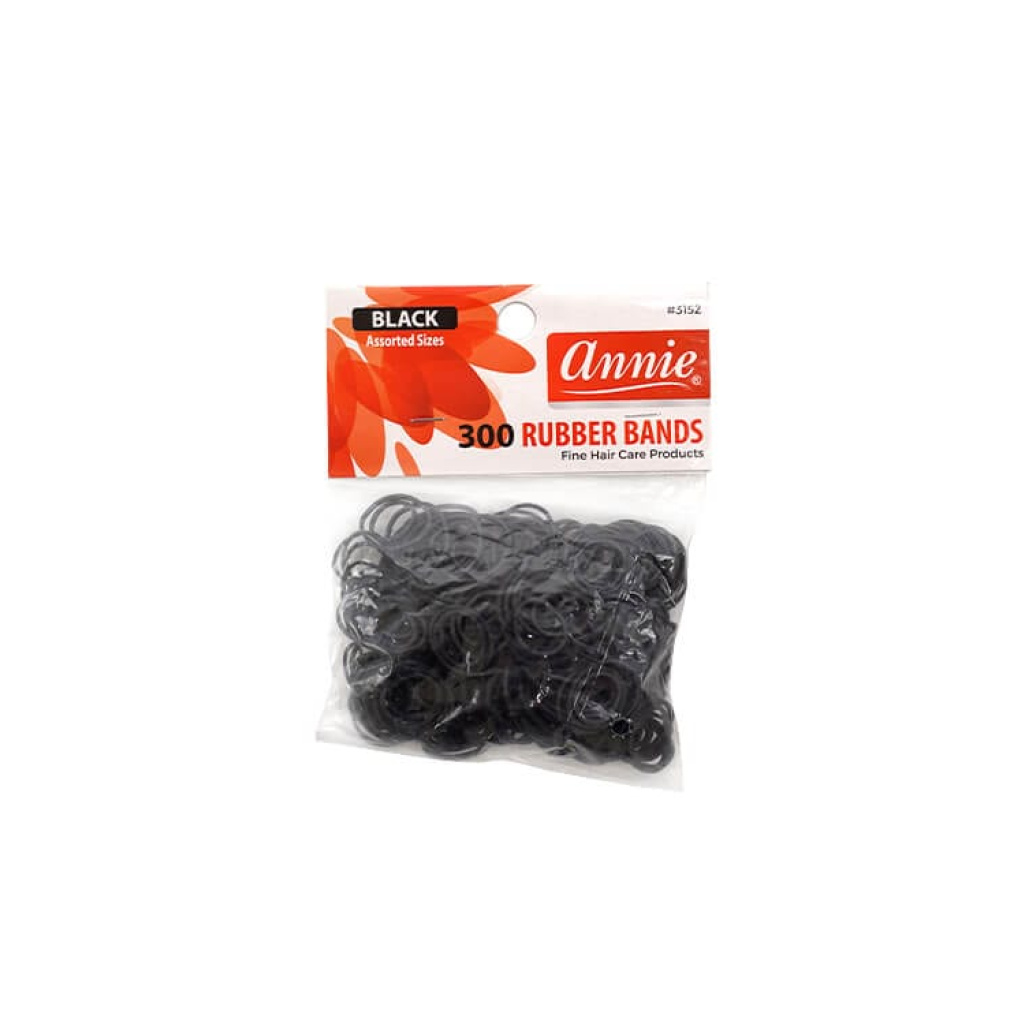 Annie Hair Rubber Bands Assorted Sizes, 300 Count, Black