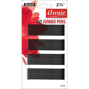 Annie Jumbo Pins 2 3/4In, 40 Count Metal Hair Pins, Black