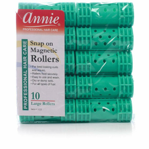 Annie Snap-On Magnetic Hair Rollers 7/8 Inch Large, 10 Count, Green