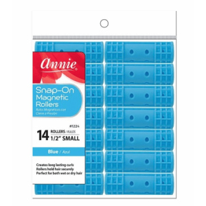 Annie Snap-On Magnetic Hair Rollers 1/2 Inch Small, 14 Count, Blue