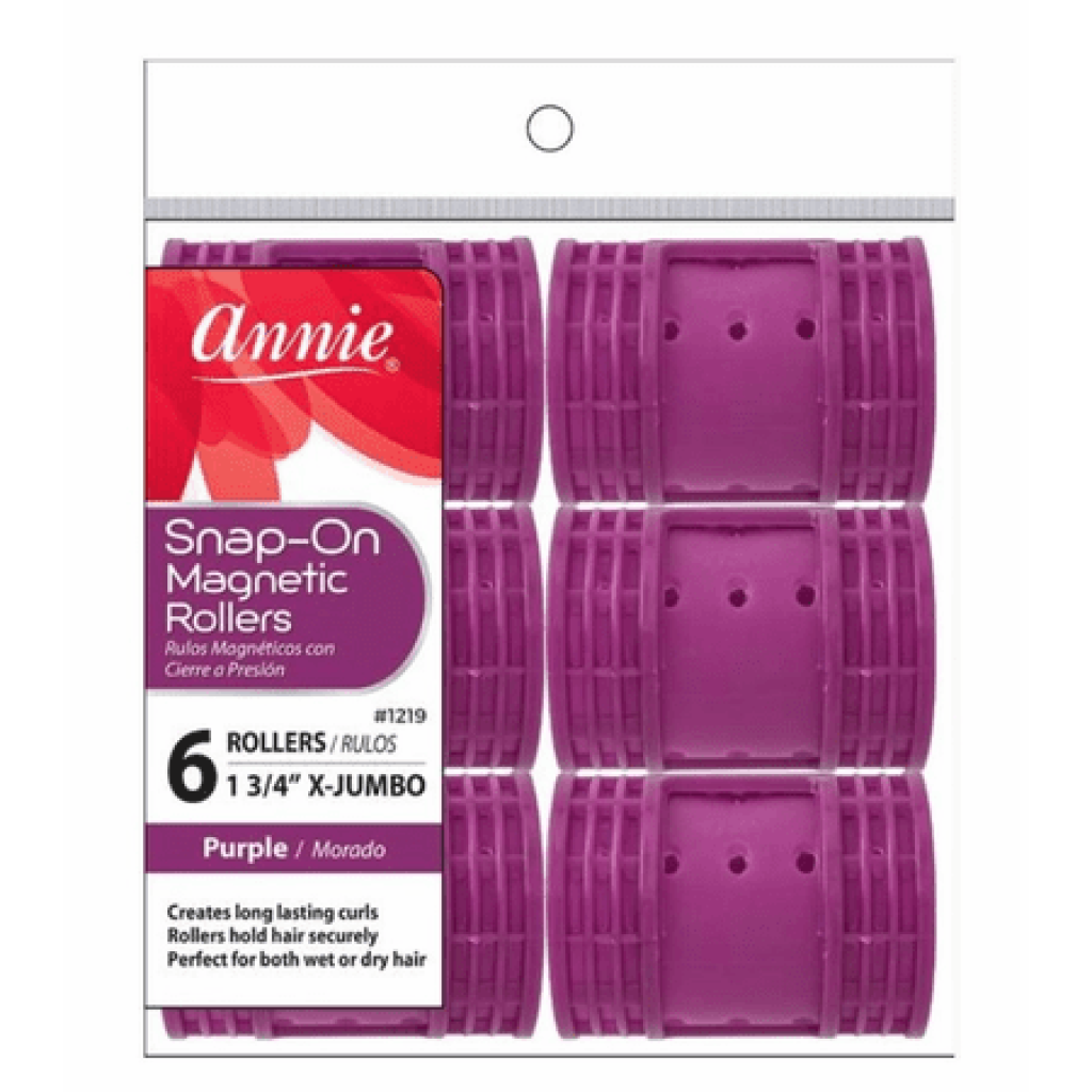 Annie Snap-On Magnetic Hair Rollers 1 3/4 Inch X-Jumbo, 6 Count, Purple