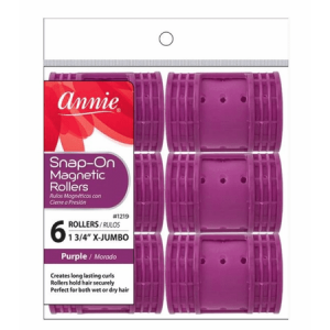 Annie Snap-On Magnetic Hair Rollers 1 3/4 Inch X-Jumbo, 6 Count, Purple
