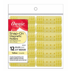 Annie Snap-On Magnetic Hair Rollers 3/4 Inch Medium, 12 Count, Yellow
