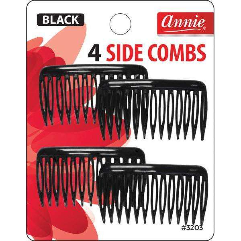 Annie Side Combs Small, 4 Count, Black
