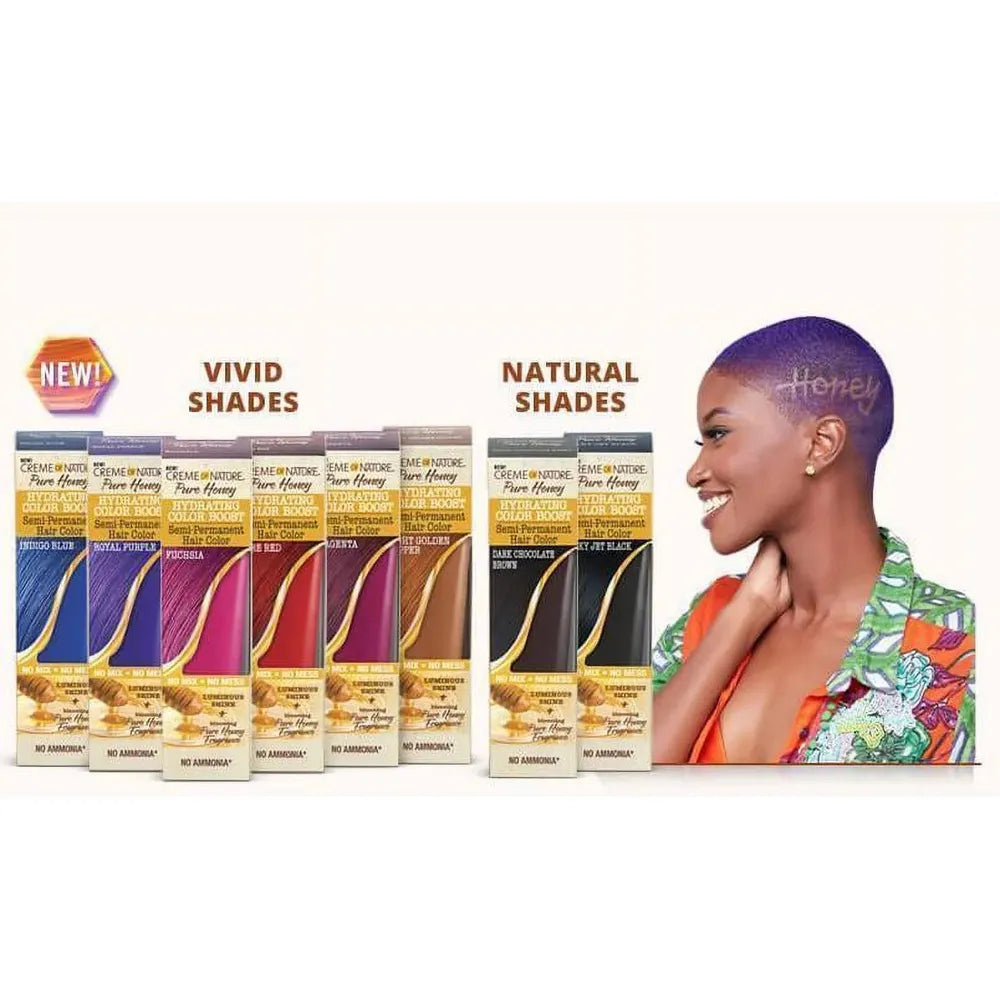 creme-of-nature-pure-honey-hydrating-color-boost-semi-permanent-hair-color-3-oz-unisex-royal-purple-magenta-fuchsia-light-golden-copper-indigo-blue-314208