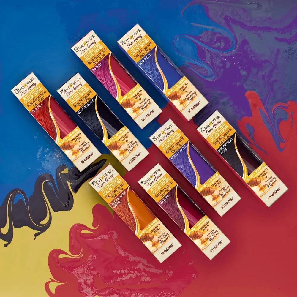 creme-of-nature-pure-honey-hydrating-color-boost-semi-permanent-hair-color-3-oz-unisex-royal-purple-magenta-fuchsia-light-golden-copper-indigo-blue-354385
