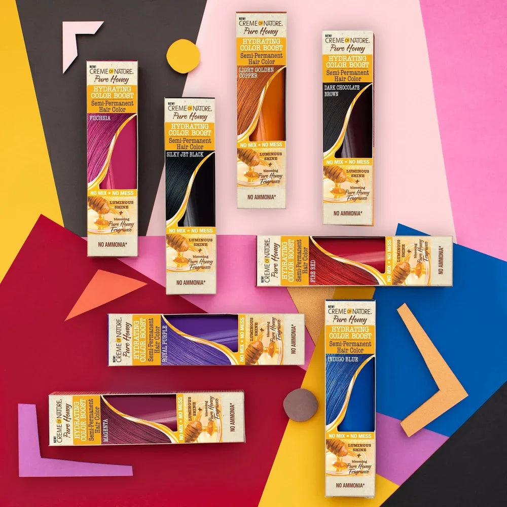 creme-of-nature-pure-honey-hydrating-color-boost-semi-permanent-hair-color-3-oz-unisex-royal-purple-magenta-fuchsia-light-golden-copper-indigo-blue-806716