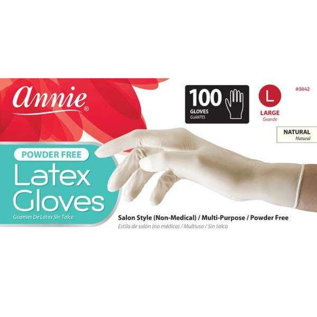 Annie Latex Gloves Powder Free, 100 Count Salon Gloves, White