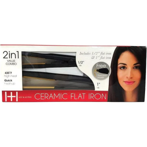 Hot & Hotter Gold Ceramic Electric Flat Iron Combo, 2 Count Hair Straightener, Black