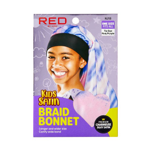 RED KIDS SATIN BRAID BONNET TIE DYE2