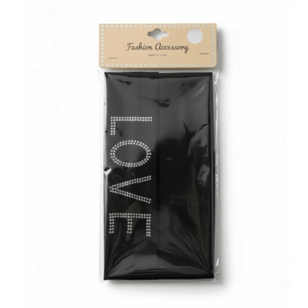 HEAD BAND (6cm/2pcs) W/STONE (LOVE) BLACK (50DZ/CS)