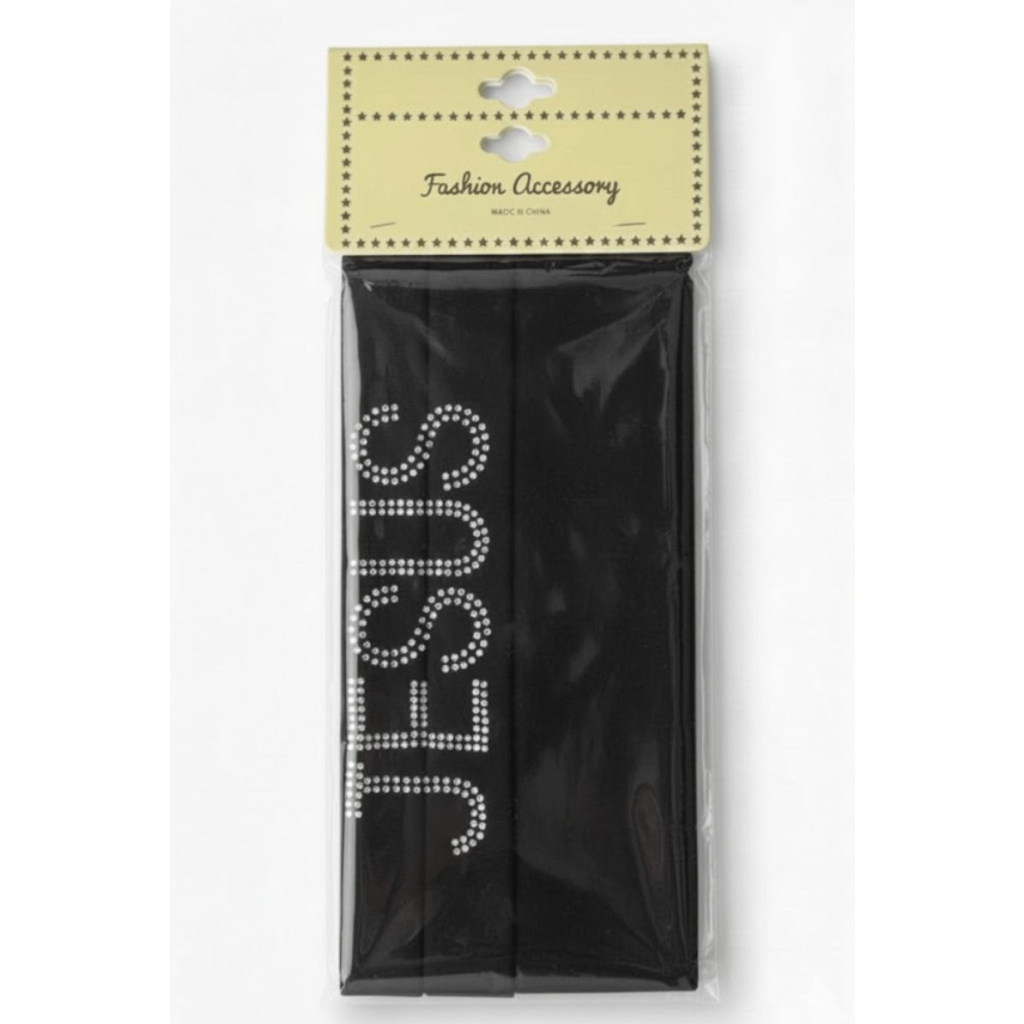 HEAD BAND (6cm/2pcs) W/STONE (JESUS) BLACK (50DZ/CS)