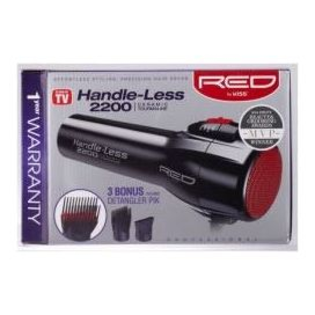 RED by KISS 2200 Ceramic Tourmaline Handleless Hair Dryer 3 Styling Attachments