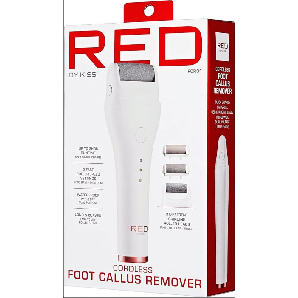 red-by-kiss-cordless-foot-callus-remover-dual-speed-pedicure-tool-w-3-rollers-curved-head-wet-dry-use-2-hour-runtime-933315