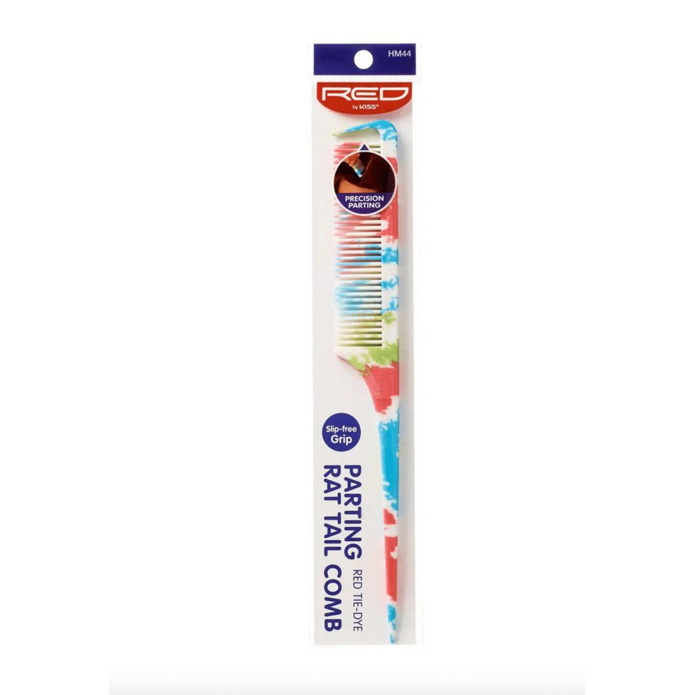 red-by-kiss-parting-rat-tail-comb-red-tie-dye-hm44-fine-tooth-precision-comb-with-steel-tail-for-clean-parting-bold-styling-123261