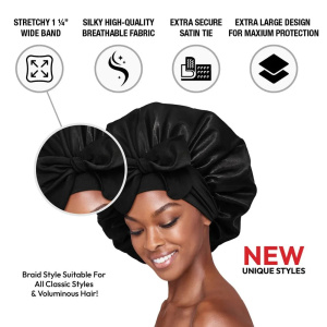 RED by KISS Adjustable Satin Bonnet with Tie Band – Extra Large Silky Cap for Braids, Locs & Curls