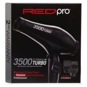 Red PRO 3500 Titanium Turbo Hair Dryer 3 Styling Attachments