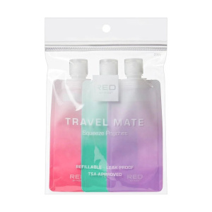 RED REFILLABLE TRAVEL POUCH SET